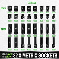 Vista 2 de SUNHZMCKP Juego de llaves de impacto de 1/2 pulgada, 66 piezas SAE estándar (3/8"-1-1/4") y métricas (8-24mm), kit de dados poco profundos/profundos