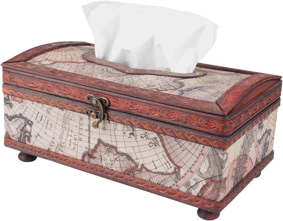 Rectangle Tissue Box Cover, World Map Wood Tissue Box Holder, Large Handmade Decorative Tissue Dispenser