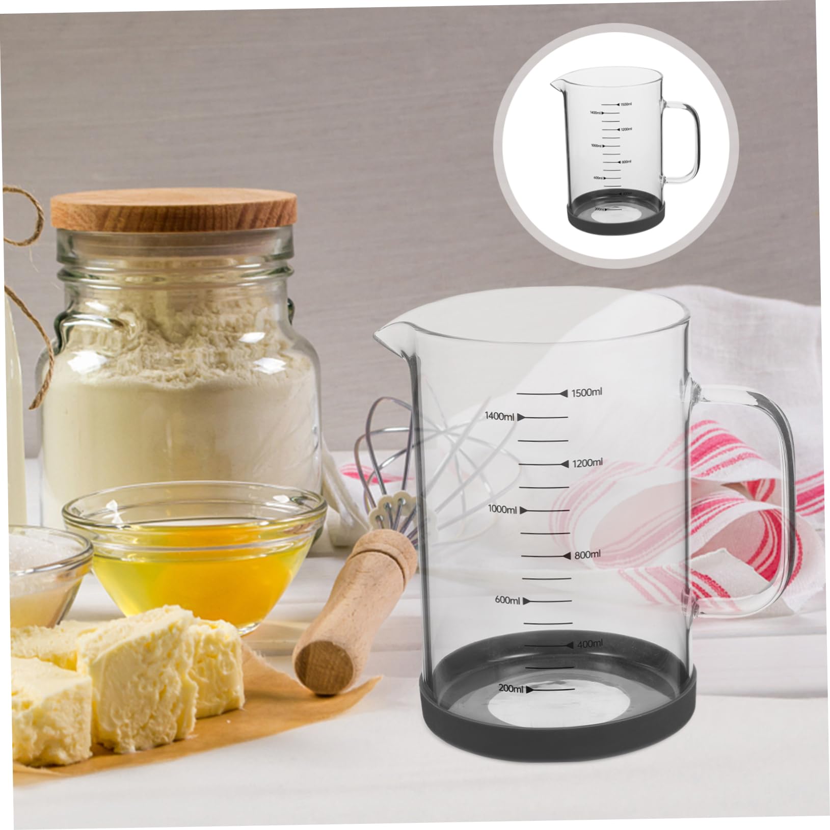 Cabilock Tasse à Mesurer Outil de Mesure Liquide en Verre Borosilicate 1500ml Pratique et Solide Légère et Précise pour Maison et Hôtel