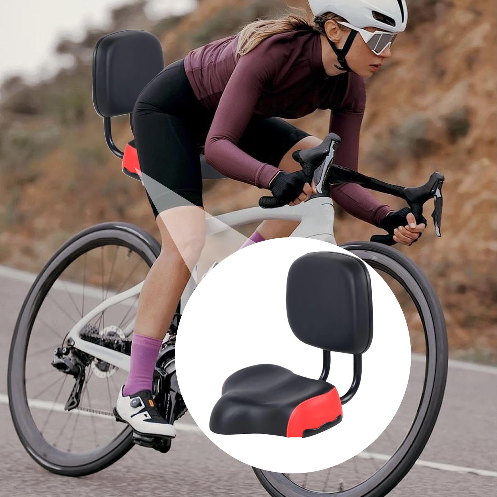 Sedile posteriore per bicicletta, comodo cuscino per sedile con schienale, parti di ricambio, ampia sella, cuscino morbido in pelle PU, ammortizzante, per mountain bike