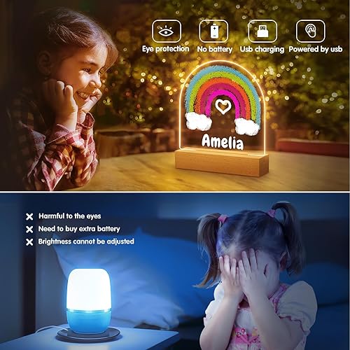Miniatura 4 de Bemaystar Lámpara LED de acrílico arcoíris personalizada para niños, luz nocturna con nombre, regalo de bautizo para niños y niñas, regalo de