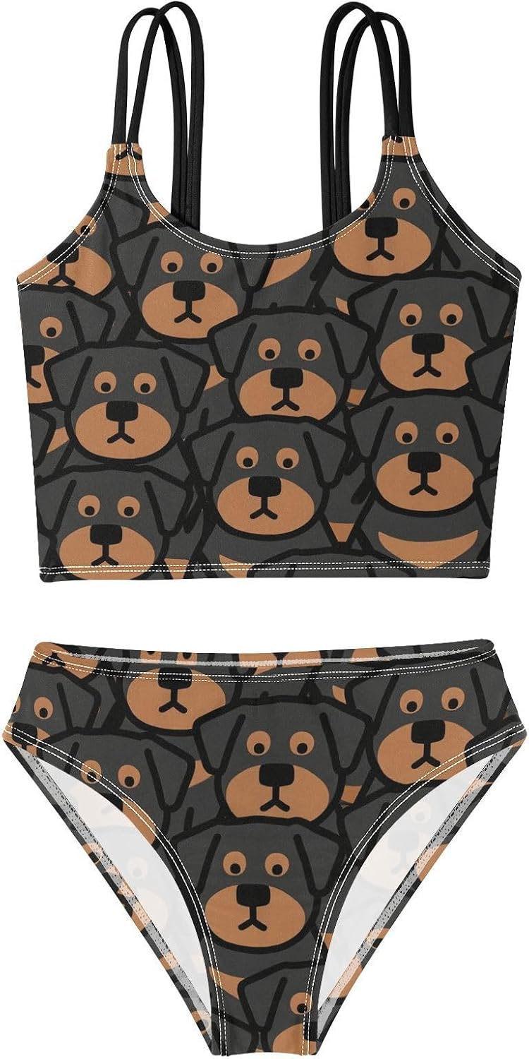visesunny Girls Two Piece Swimsuits Cute German Shepherd Girl's Bikini Sets Bathing Suits for Girls Size 5-12Y