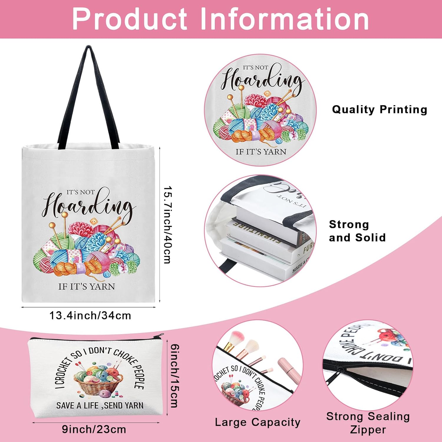 Didaey 7 Pcs Crochet Knitter Gift Set Humorous Novelty Crochet Mug Mini Hooks Keychain Knitting Loop Ring Makeup Bag Handbag Sock for Valentine's Day Women Beginner Lovers Gifts