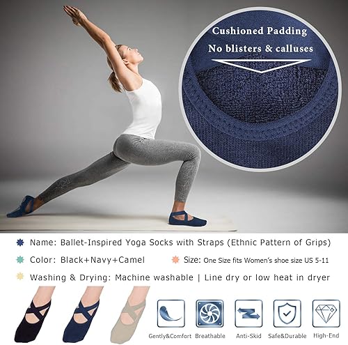 Miniatura 118 de Ozaiic - Calcetines de yoga para mujer con correas y agarres antideslizantes, ideales para pilates, Pure Barre, ballet, danza y entrenamiento