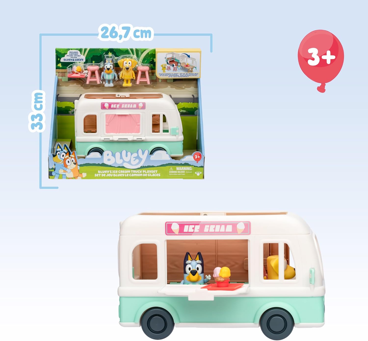 Bluey - Ice Cream Truck, Ice Cream Truck, Includes Friend Figurine, Playset with Stickers and Accessories, What Ice Cream Flavor Do You Wish?, Famous (BLY85000)