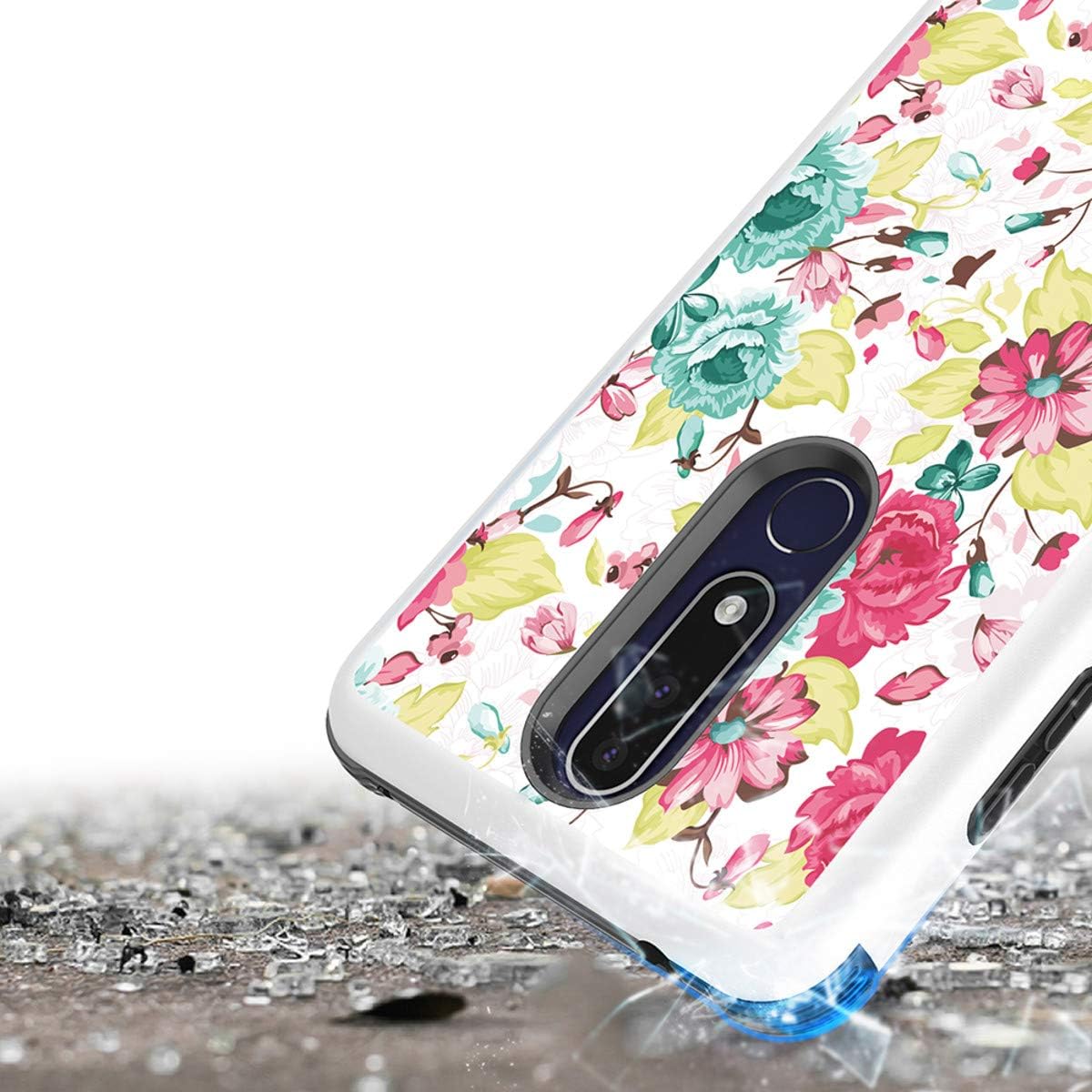Fit Cricket Nokia 3.1 Plus Case, Phonelicious Phone Cover Dual Layer Armor Rugged Shield Hybrid Shockproof Slim Fit Compatible with Nokia 3.1+ (Colorful Flower)