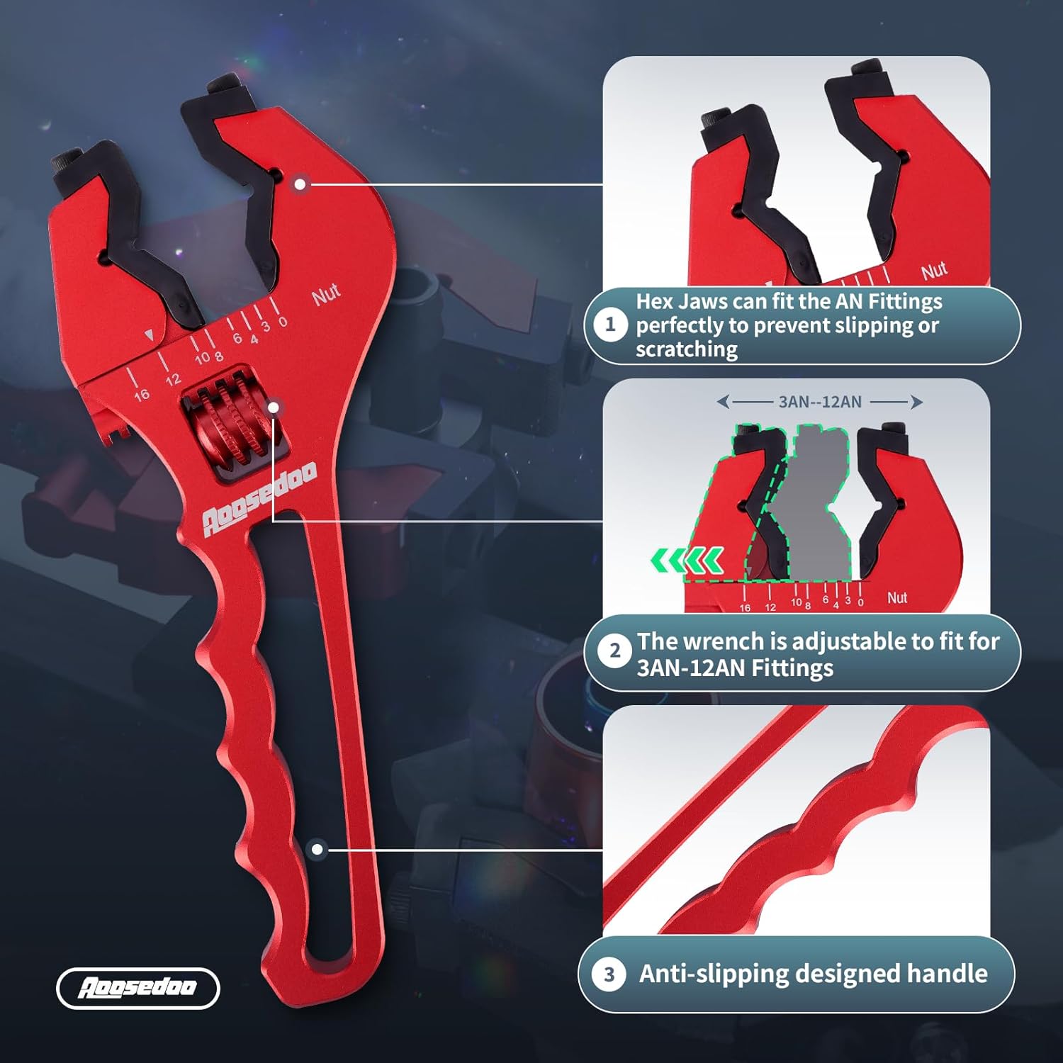 AN Fitting Wrench AN Fitting Tool AN Hose Fitting Wrench For 3AN-16AN Fittings Lightweight Aluminum Red (With Anti-scratching Jackets) - Image 3