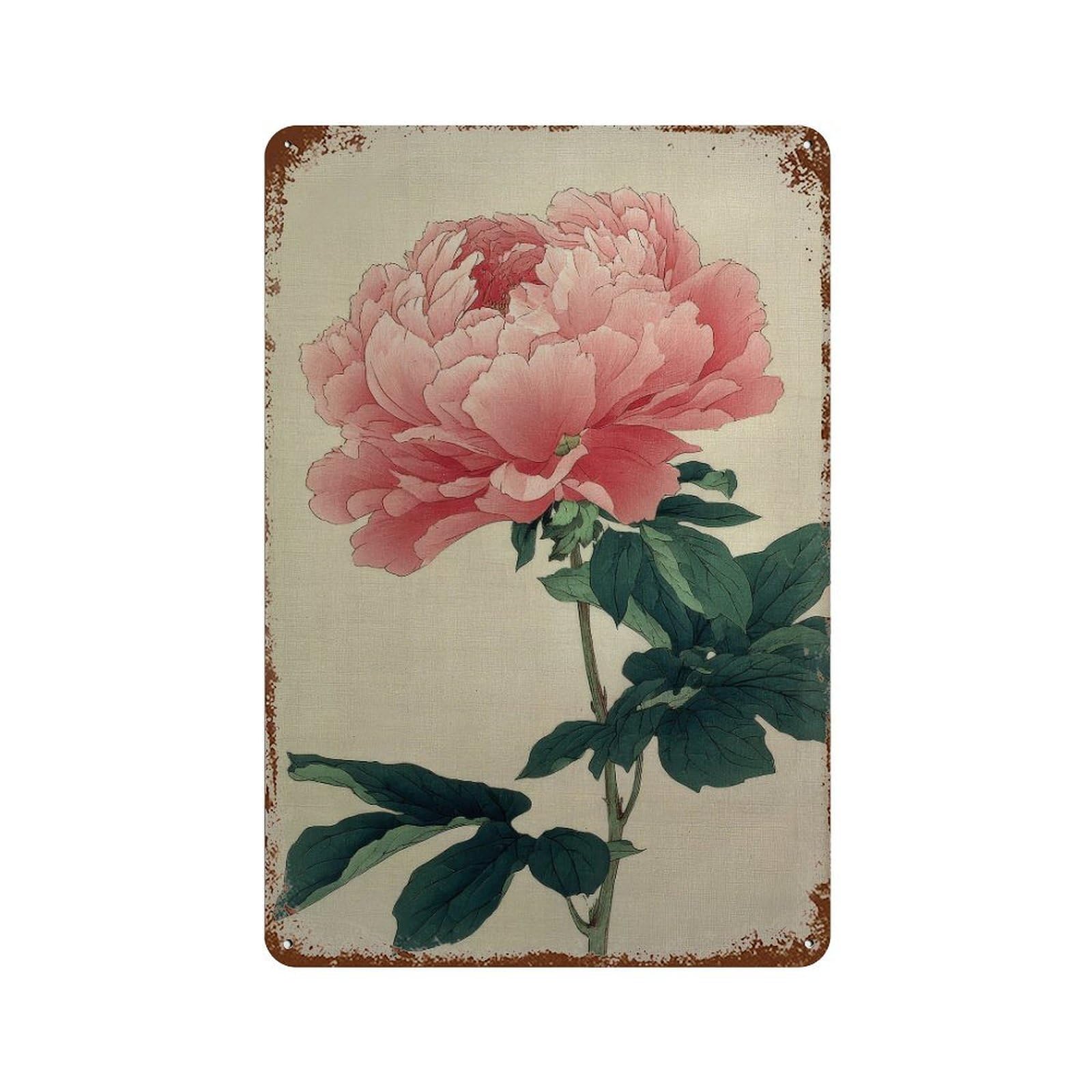 xiaoxiaoshen Peony Flower. Traditional Japanese Botanical Wall Decor Art Metal Tin Poster Modern Home Decor Art Home Bar Shop Decorations Vintage Sign 30x20cm