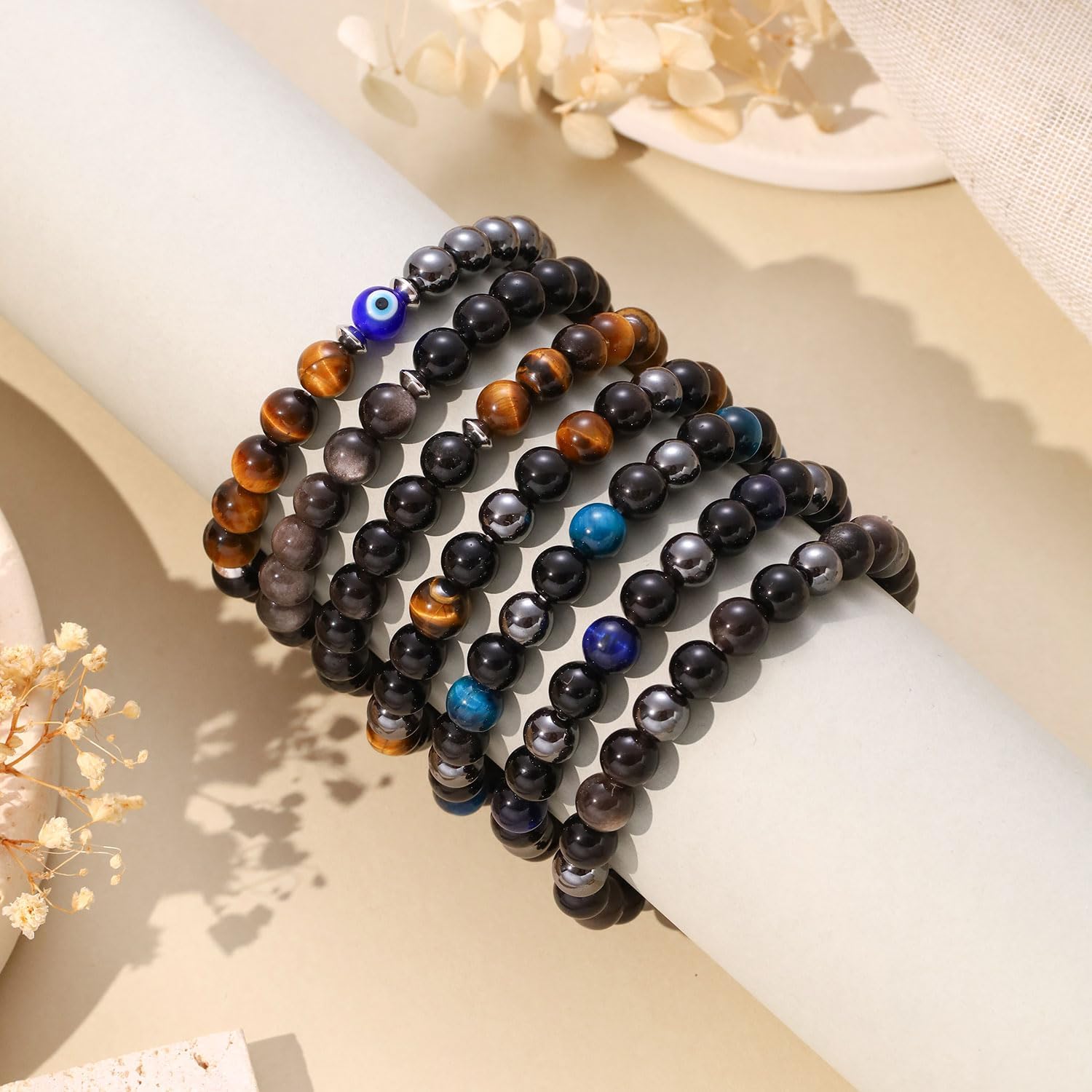 Triple Protection Beaded Bracelet for Men, Natural Stone Birthday Christmas Jewelry for Him Boyfriend Husband - Image 6