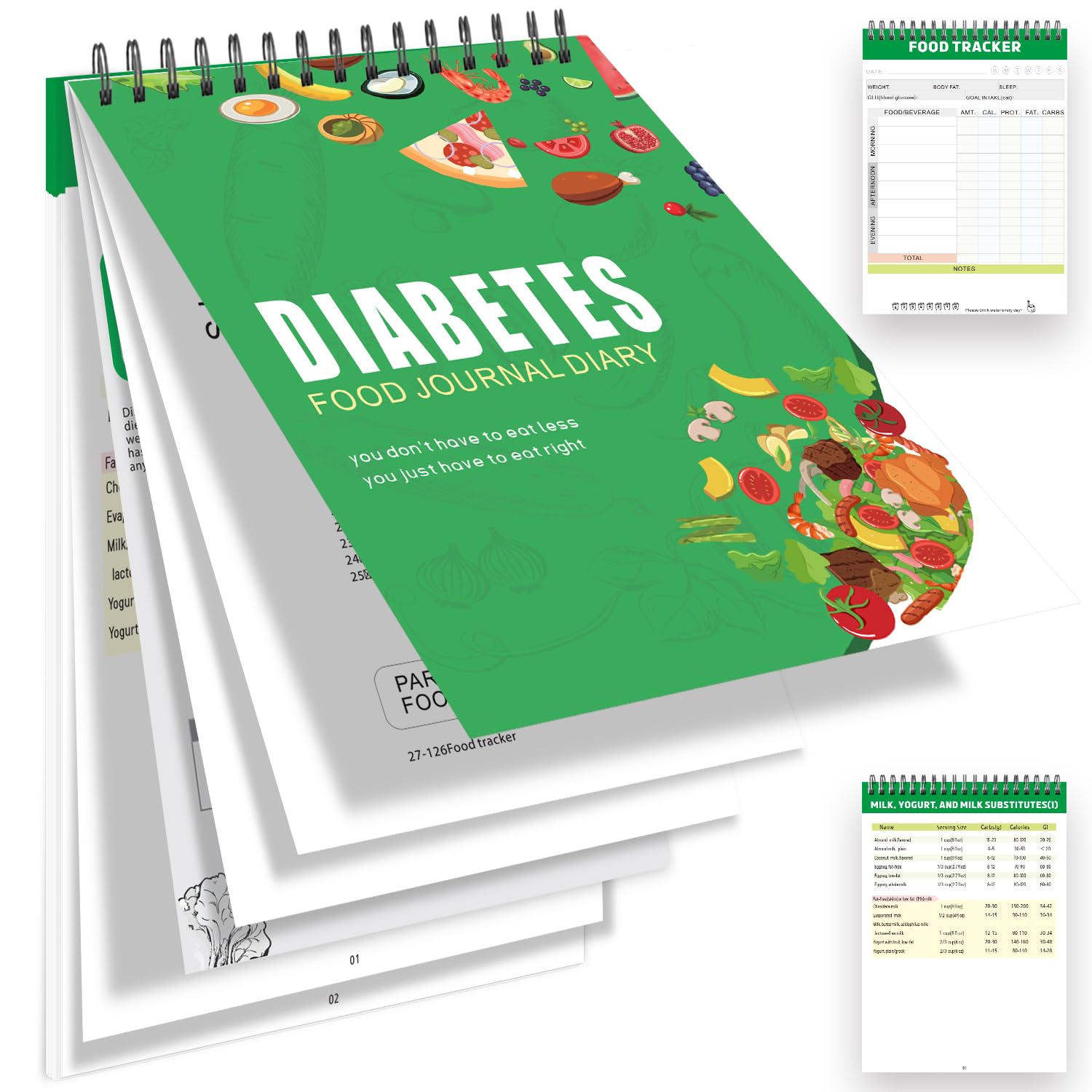 Diabetes Food Journal Diary,345 Grocery Diabetes Food List with 50-Page Double-Sided Spiral Bound Meal Tracker,Diabetes Diet Guide with Serving Size,