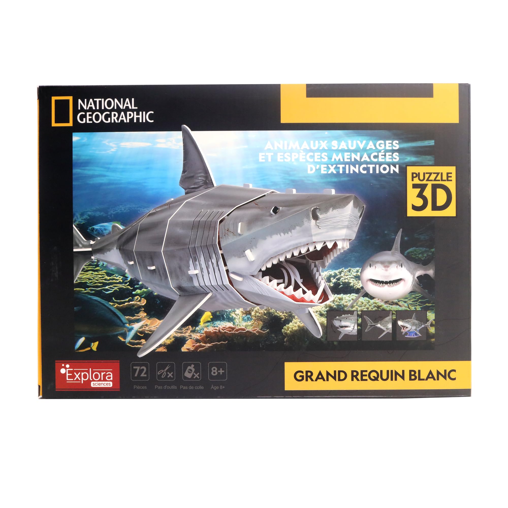 Puzzle 3D Gran Tiburón Blanco - 72 Piezas, Nivel 4, Con Mandíbula Móvil, National Geographic