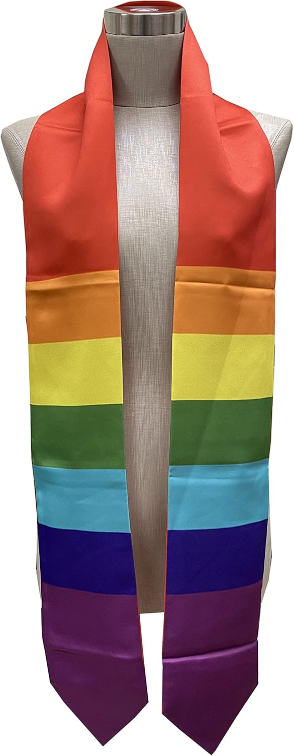 RAINBOW PRIDE (LGBT) Flag Graduation Stole/Sash/Scarf, Red, White, 65x5 Inches