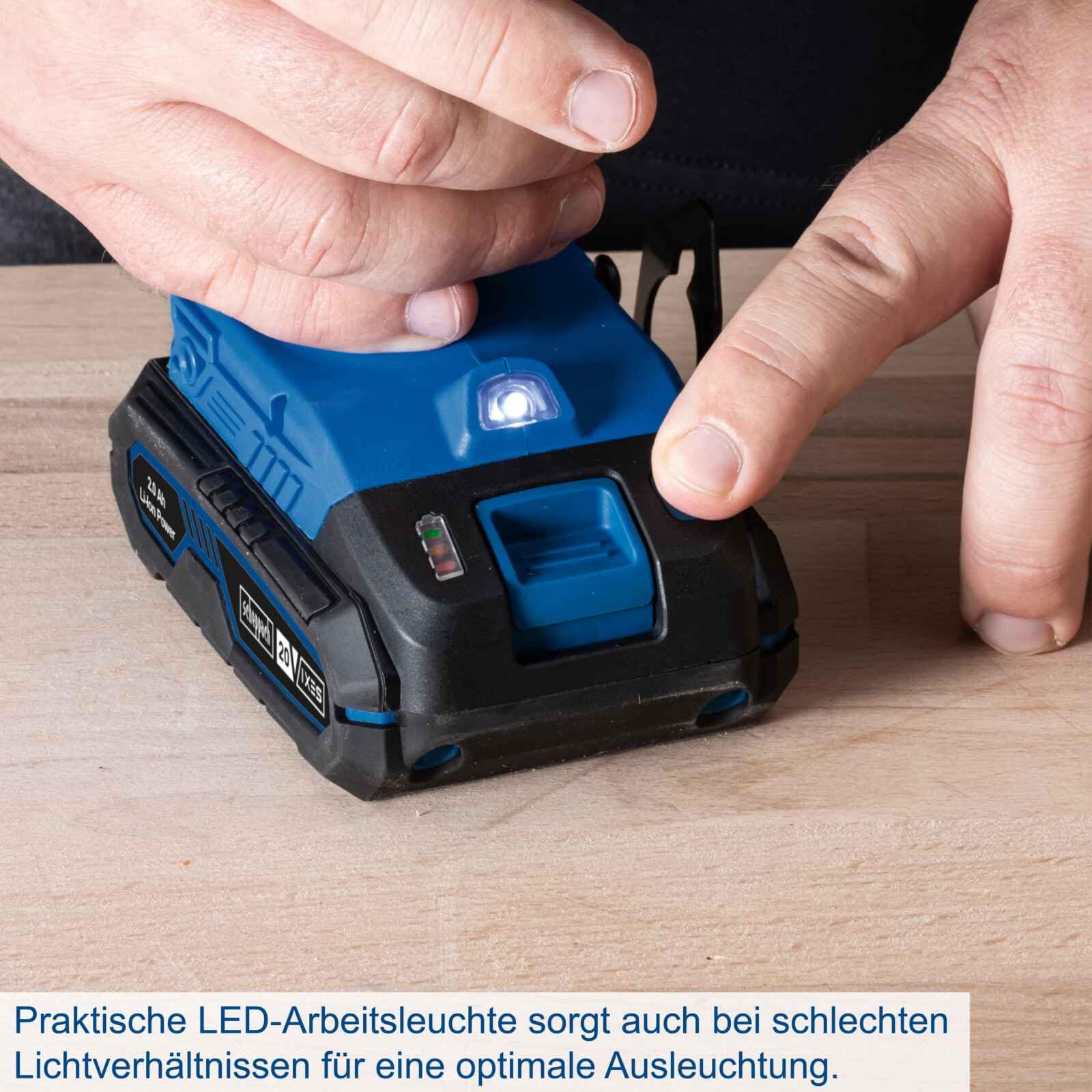 Scheppach Mobilny warsztat C-DTB74/1-X Zestaw narzędzi, akumulatorowa wiertarko-wkrętarka 20V z 1 akumulatorem 2Ah, ładowarka i zestaw akcesoriów 74 części | Zakres mocowania 1,5-13 mm | Moment