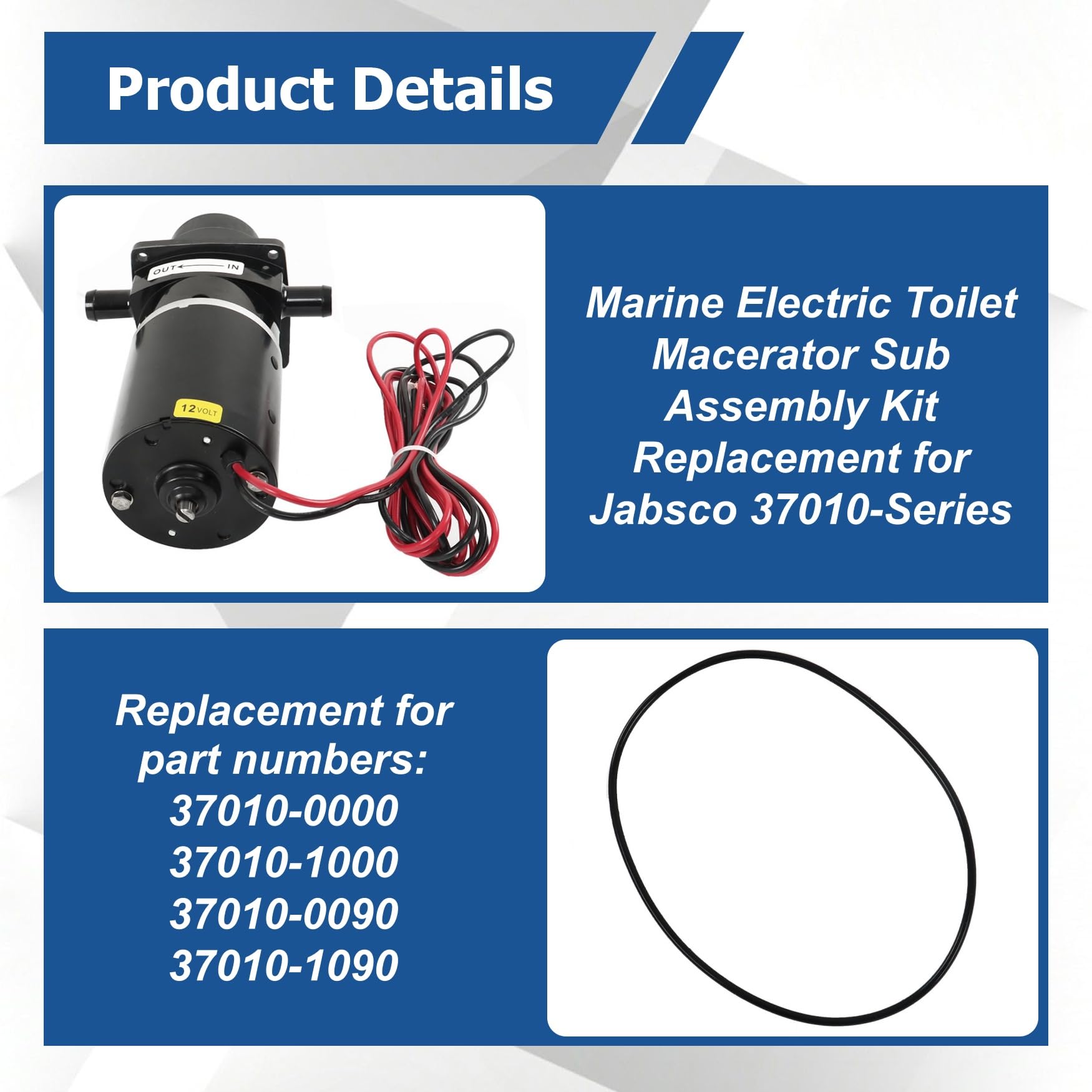 WFLNHB Kit de submontaje de macerador de inodoro eléctrico marino de repuesto para Jabsco 37010-Series 12 voltios 37041-0010