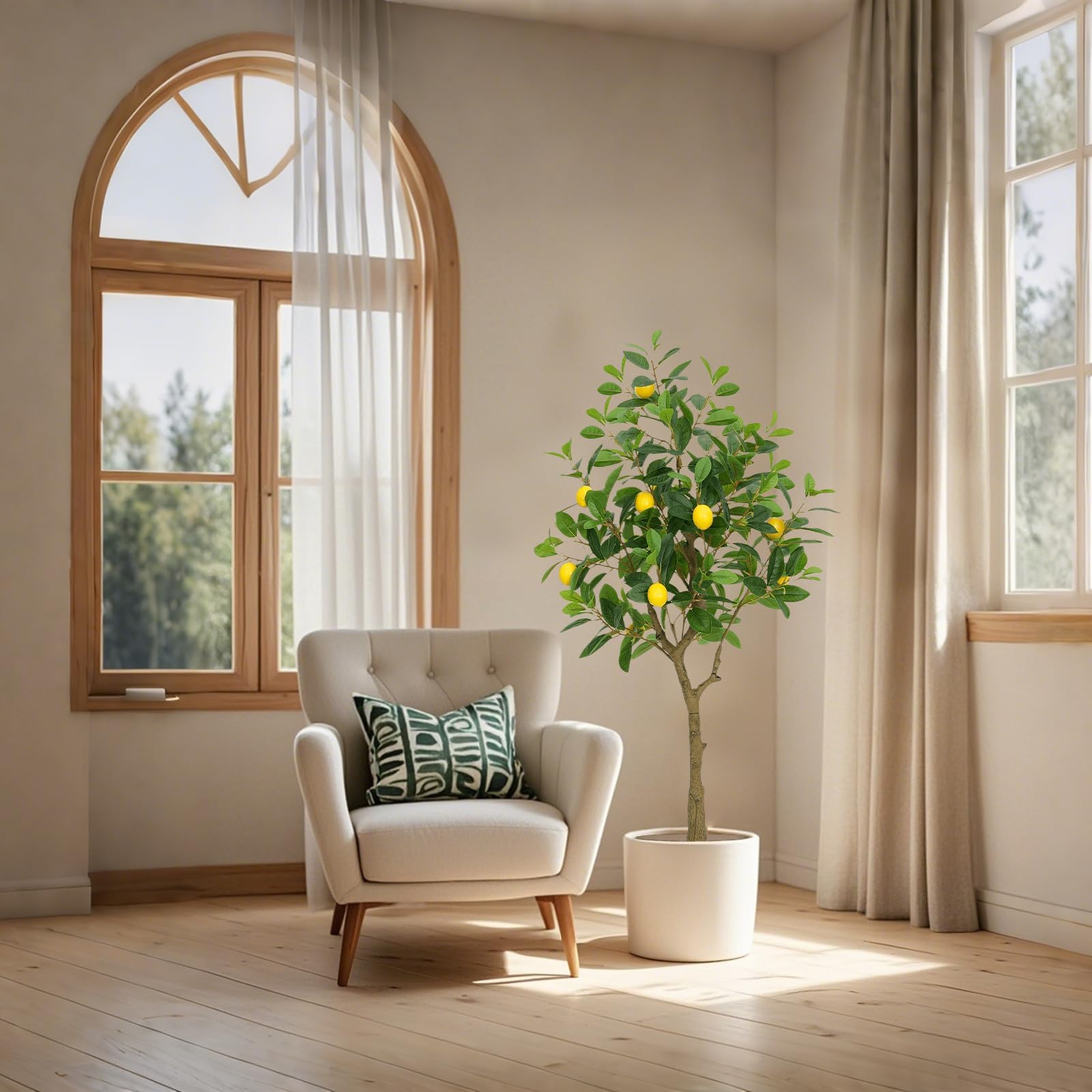120 cm Grande Plante Artificielle Citronnier interieur, Fausse Plante Interieur avec Citron et Feuilles PE,künstliche Plante/Réaliste Arbre artificiel avec Pot Noir pour Salon, Bureau,Balcon