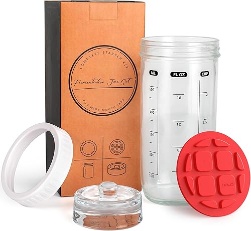 Kit de fermentación con tarro Mason – Tapas de fermentación y peso de vidrio, tapas para eructos para frascos Mason, juego de inicio de tarro de