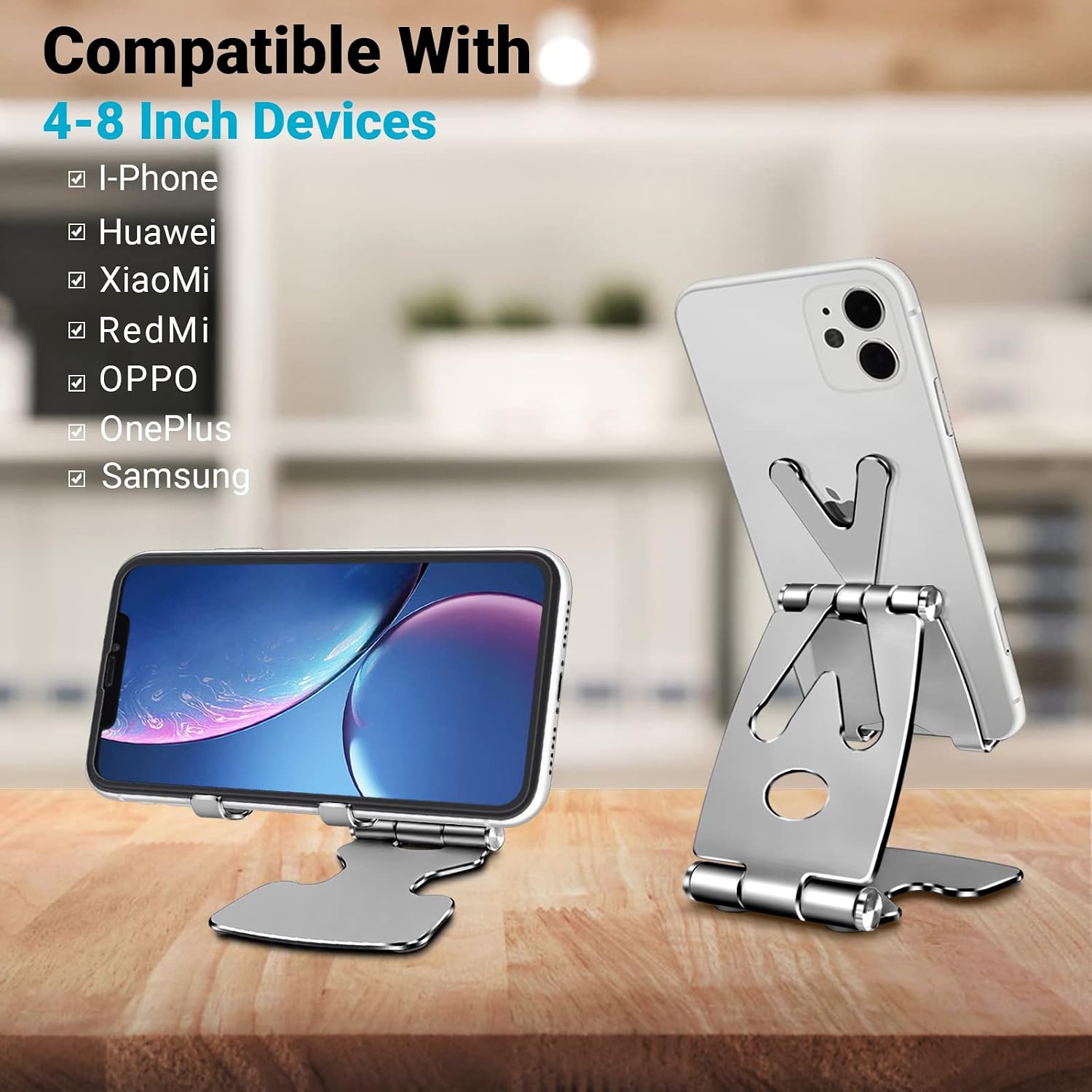 TECOOL Adjustable Cell Phone Stand, Aluminium Alloy Foldable Desktop Stand Portable Holder Compatible with iPhone 12 Mini 11 Xr Xs X 8 7 6 Plus Samsung Android Smartphones Tablets(4"-8"), Gold