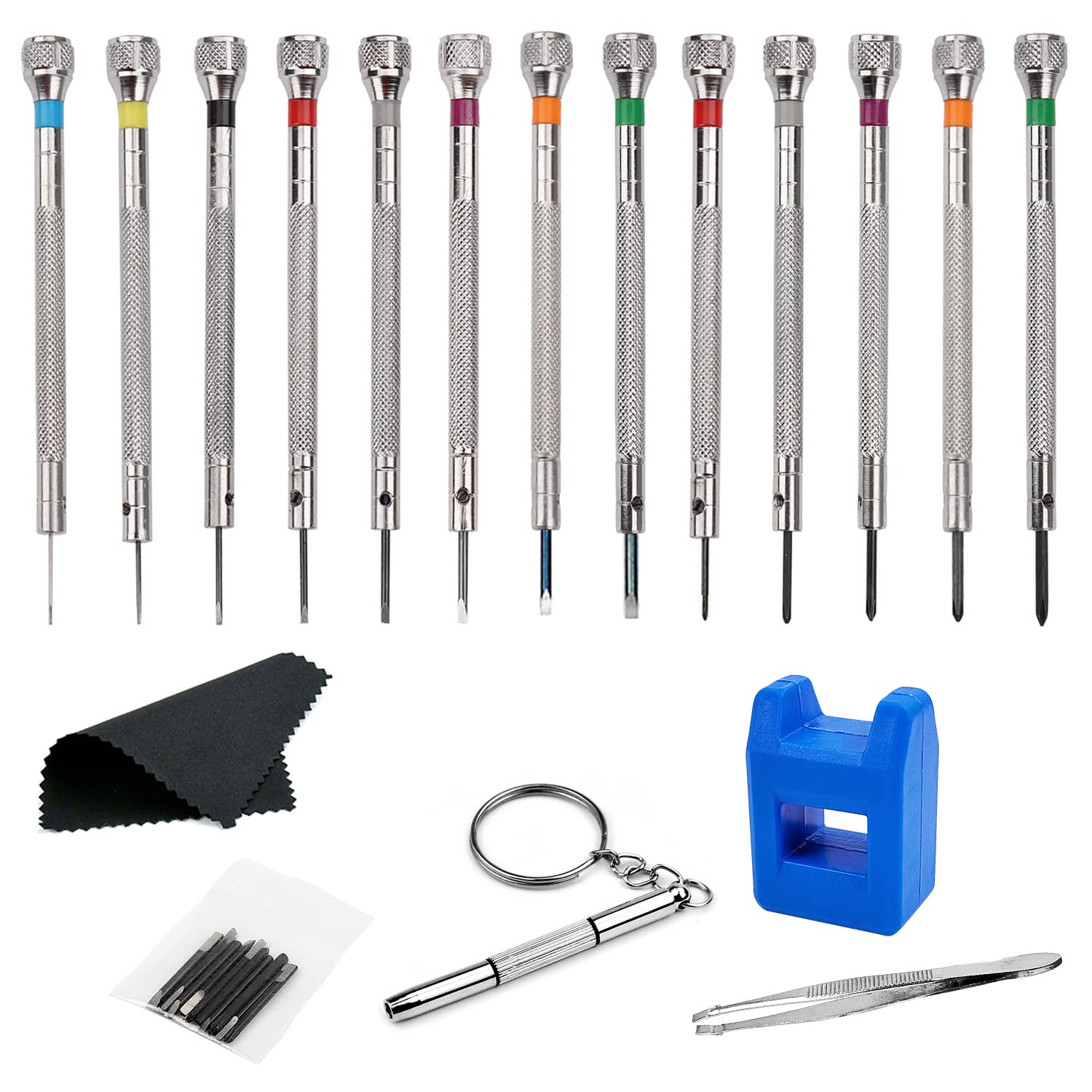 HWTONG13 Pcs Watchmaker's Screwdriver Set, 0.6-2.0 mm, Precision Screwdriver, Glasses Screwdriver Set