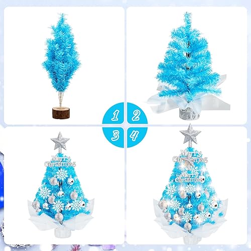 Miniatura 10 de Syhood Paquete de 2 mini árbol de Navidad blanco para mesa, árbol de Navidad pequeño con luces, árbol de Navidad de 18 pulgadas, decoración de