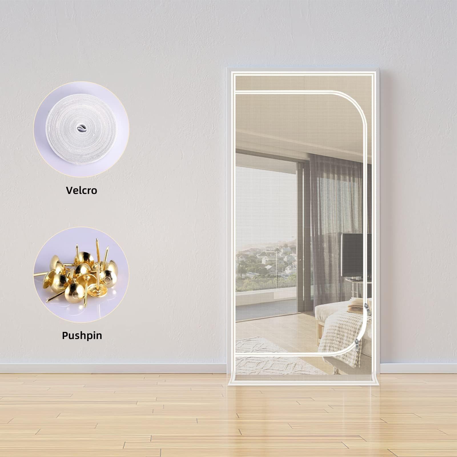 70 x 200 cm PC-Katzenschutz-Türbarriere für den Innenbereich, Anti-Kratz-Mesh-Türen, verdicktes Innennetz mit Reißverschluss, mit Zubehör-Set, Haustierzubehör für Wohnzimmer, Küche, Schlafzimmer