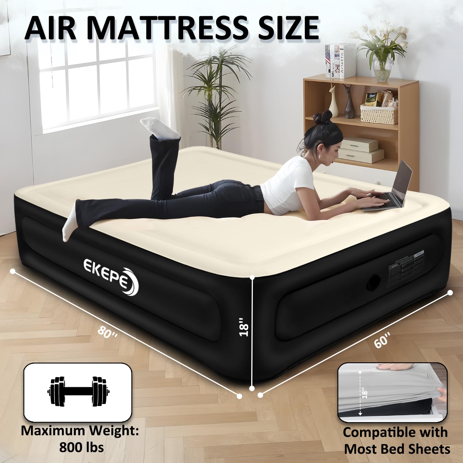 Silk Foam Air Mattress Queen with Built in Wireless Pump, 18 inches
