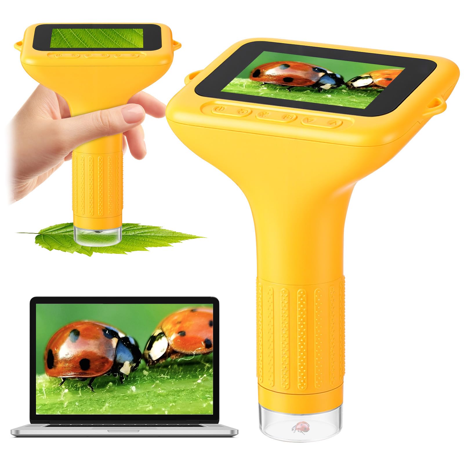 Microscopio per bambini: microscopio digitale con schermo IPS da 3", ingrandimento 1000x, microscopio portatile 1080P con 8 LED e 32 MB di memoria, microscopio tascabile USB per PC/Mac