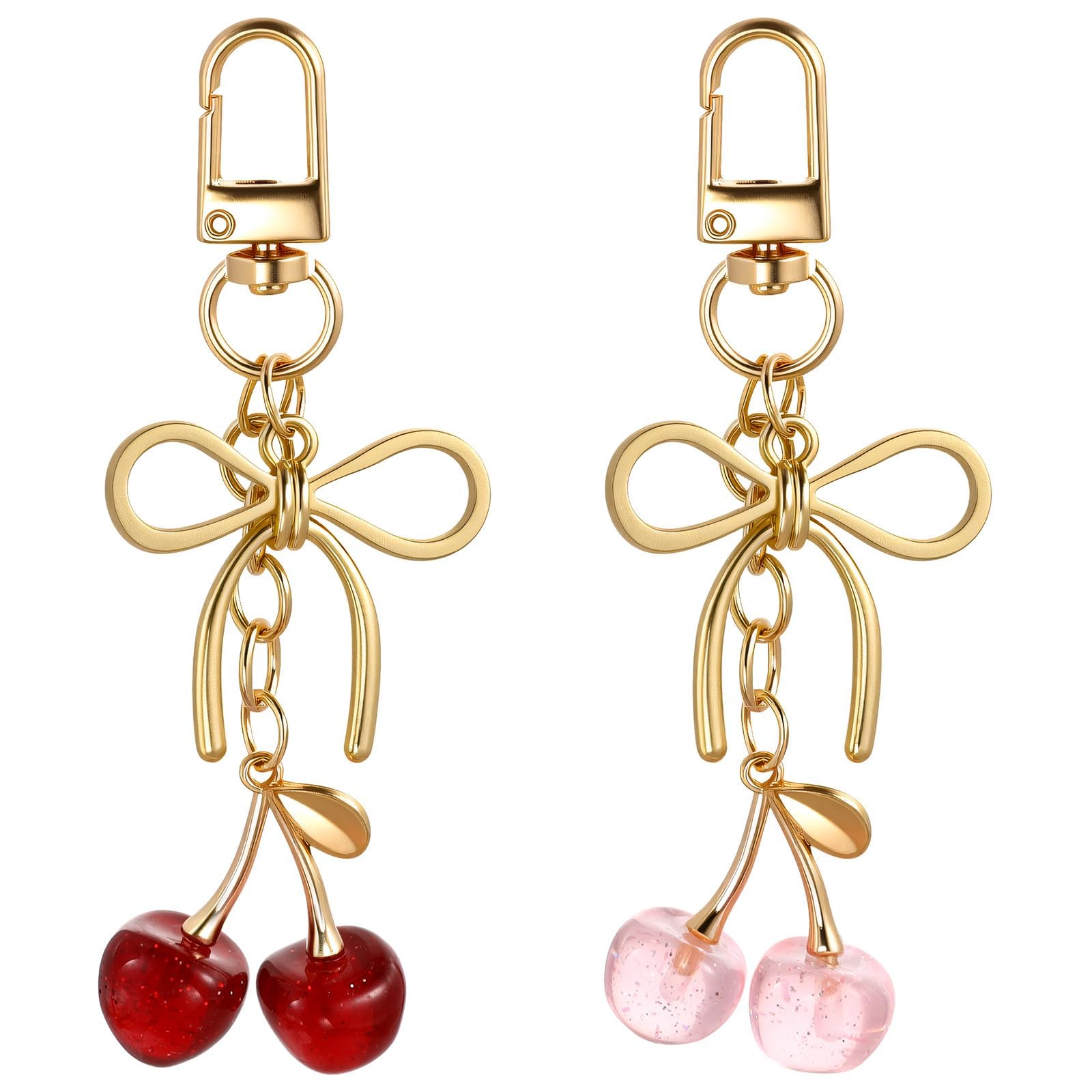 2 PCS Cherry Keychain, Fashion Bag Charms for Handbags, Cute Keychain for Girls with Golden Bow, Cherry Bag Charm Accessories for Car Keys and Purses-image-29