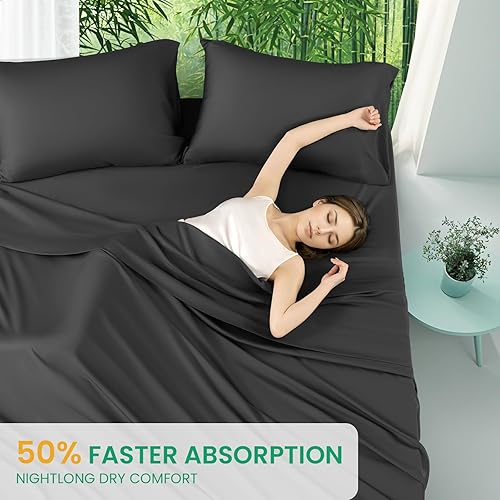 Miniatura 7 de SONORO KATE Sábanas 100% viscosa derivada de bambú tamaño matrimonial, sábanas ultra transpirables y refrescantes para personas que duermen con