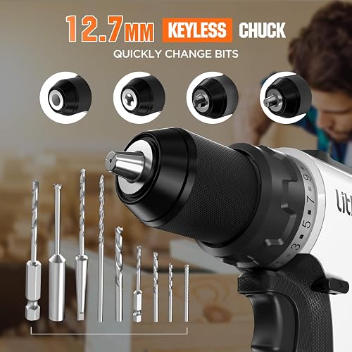 Litheli 20V Brushless Cordless Drill Driver 530 In-lbs Torque 1/2 Inch Chuck 2-Speed Lightweight Drill with Type-C Battery