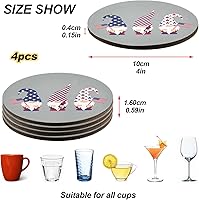 Vista 4 de susiyo Juego de 4 posavasos absorbentes, gnomos patrióticos del 4 de julio, posavasos con base de corcho, manteles individuales para café, bar