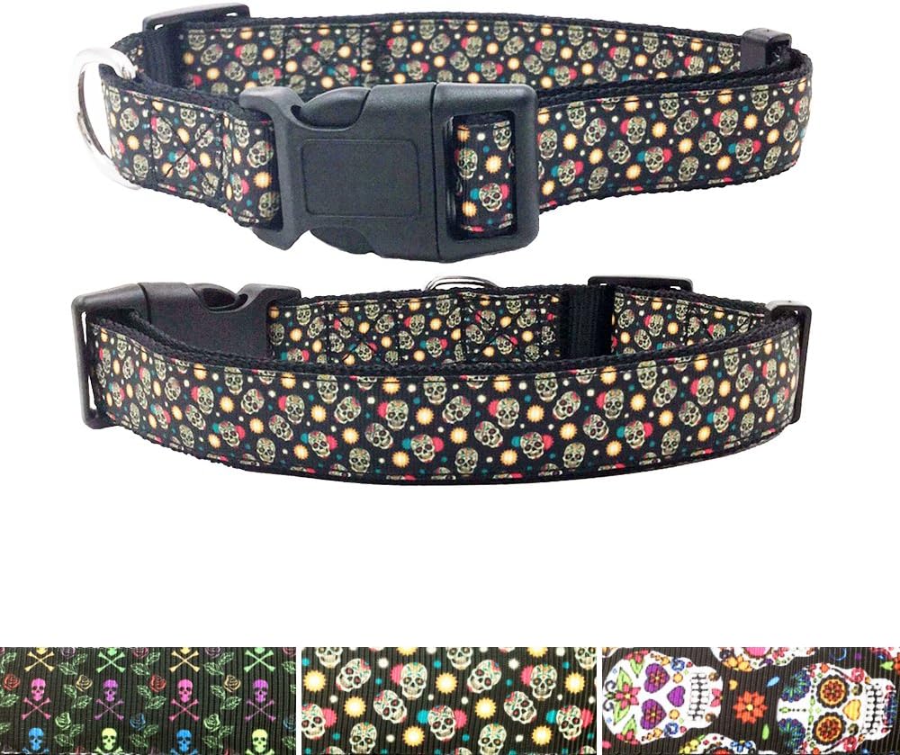 [AIDIYA]Pet Dog Collars, Skull Pattern by Hot Stamping , Adjustable Collars for Small Medium Large Dogs … (S, Golden Skull)