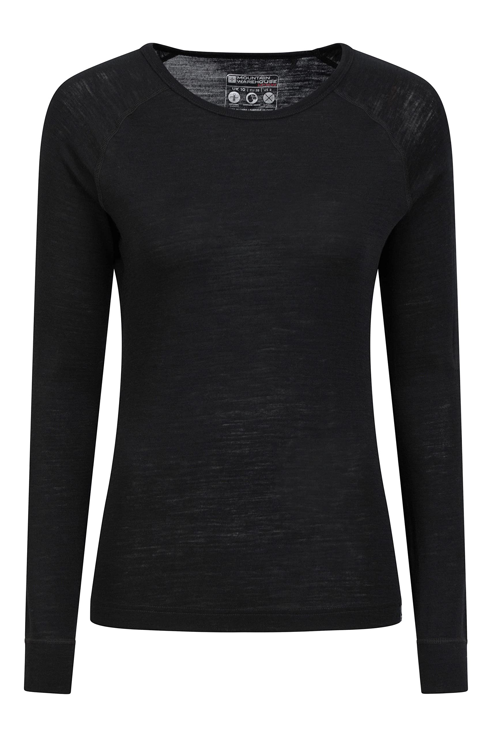 Mountain WarehouseMerino Womens Thermal Baselayer Top - Lightweight, Antibacterial & Breathable Ladies T Shirt - for Travel, Hiking, Camping, Skiing, Snowboard Black Women's Size 18