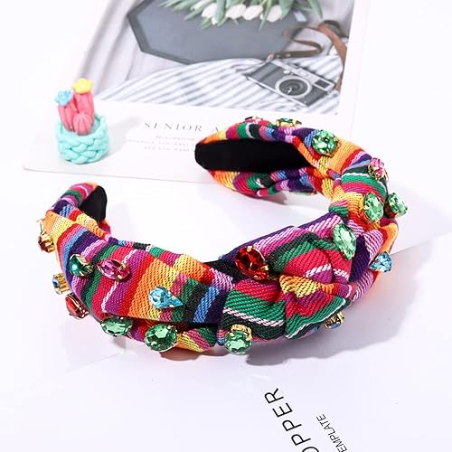 Miniatura 3 de Diadema de terciopelo de cristal, tocado turbante con nudo en cruz, accesorios de aro para mujer (colorido)