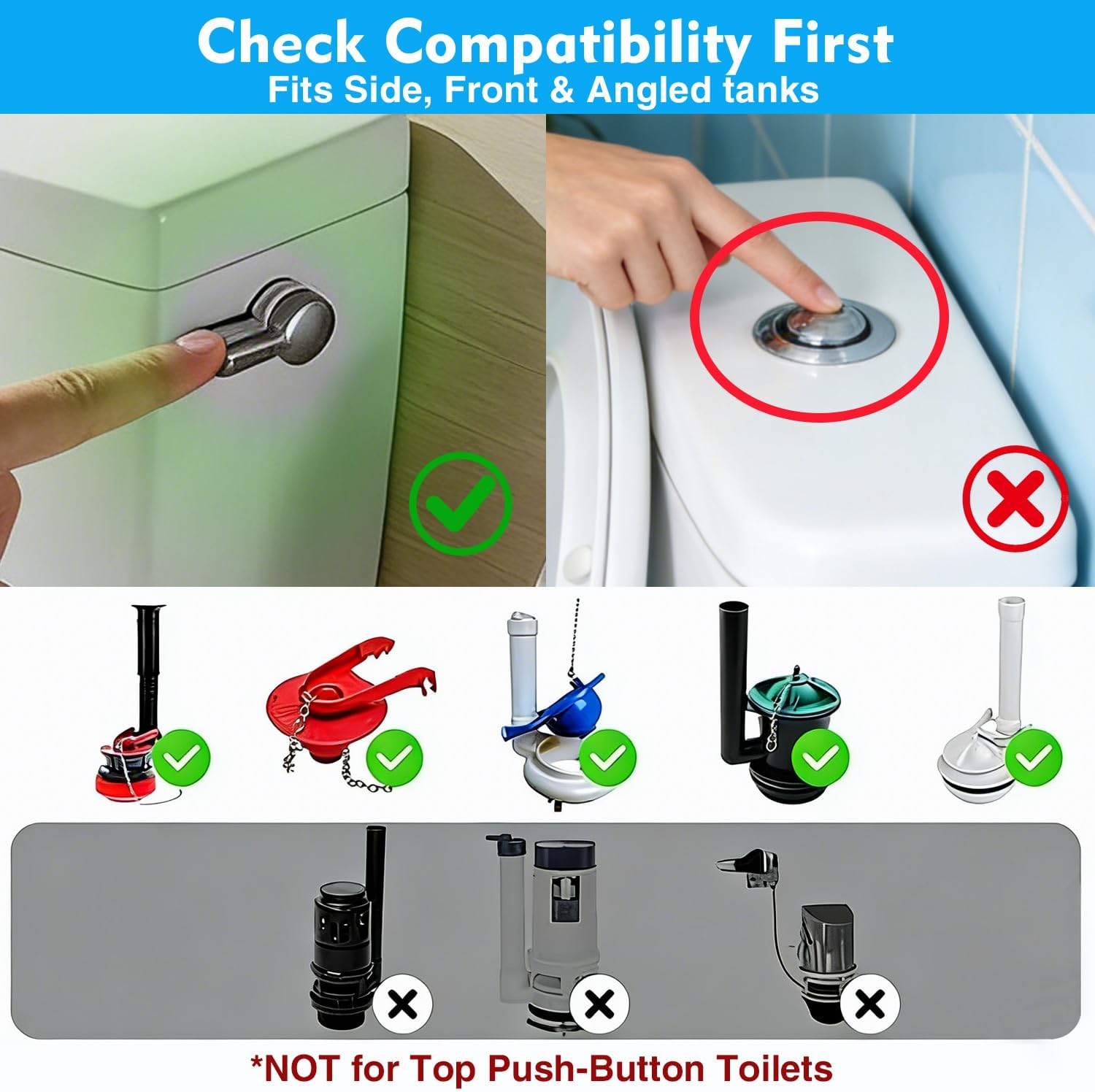 Automatic Toilet Flusher Kit for Side Front Angled Mount, Rechargeable Toilet Flusher Replacement Kit with Touchless Infrared Sensor, Universal Tank Fit for Seniors and Kids, No-Tool DIY Installation