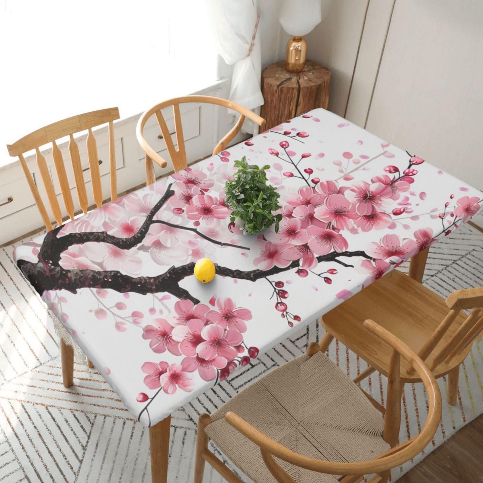 WPKJU Tempting Cherry Blossoms Art Printed Tablecloths 5ft Rectangular Table Covers Washable Polyester Decorative Table Cloth for Dining Table Picnic Wedding
