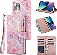 Vista 8 de UEEBAI Funda para iPhone 13 de 6.1 pulgadas, Cartera de piel sintética retro a prueba de golpes con función de soporte de ranuras para tarjetas, Azul