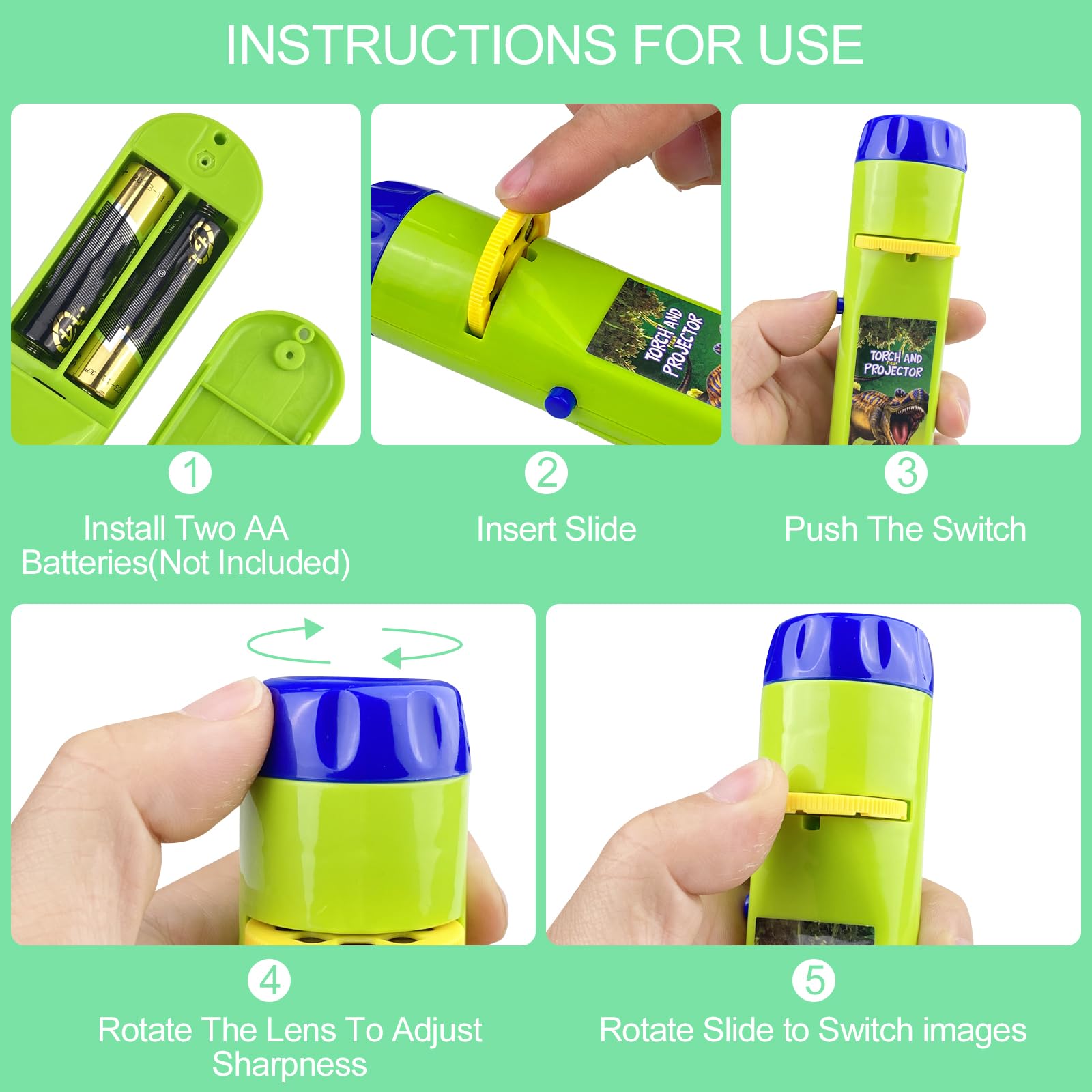 Projecteur Dinosaure Enfant - Lampe Torche Avec 24 Images - Jouet éducatif Garçons Et Filles