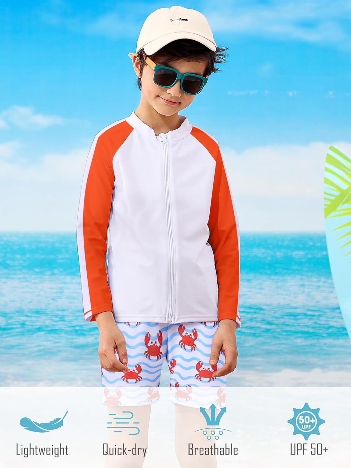 Boys Two Piece Swim Set Zipper Rash Guard Swimsuits Long Sleeve Bathing Suit for 4-12 Years - Image 6