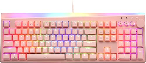 i-rocks Teclado mecánico para juegos K71M RGB con perilla de control de medios, interruptores (marrón), 107 teclas con NKRO completo, teclas PBT,