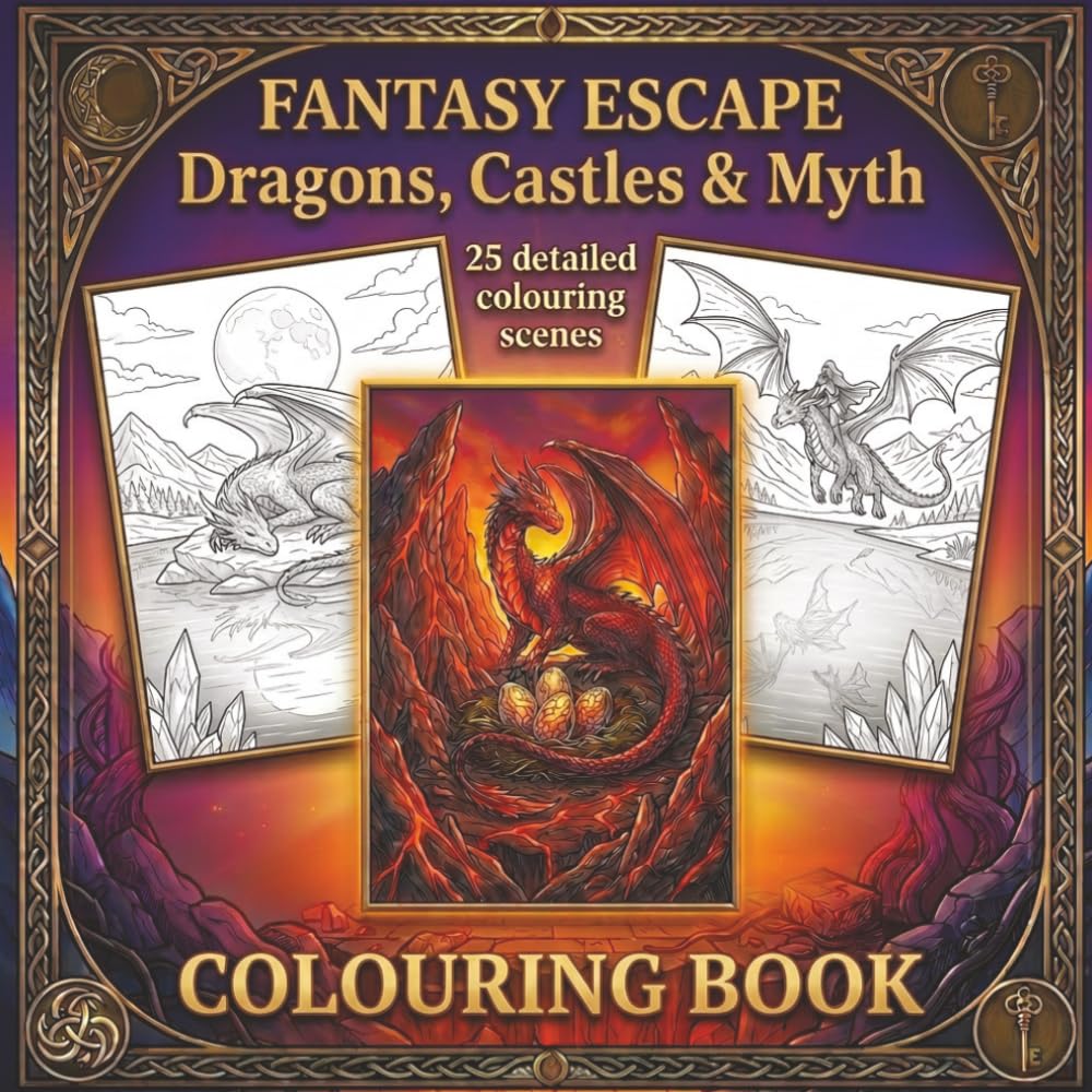 Fantasy Escape, Dragons, Castles & Myth: An Adult Coloring Book Featuring Epic Medieval Landscapes, Mythical Creatures, and Stress-Relieving Fantasy Scenes