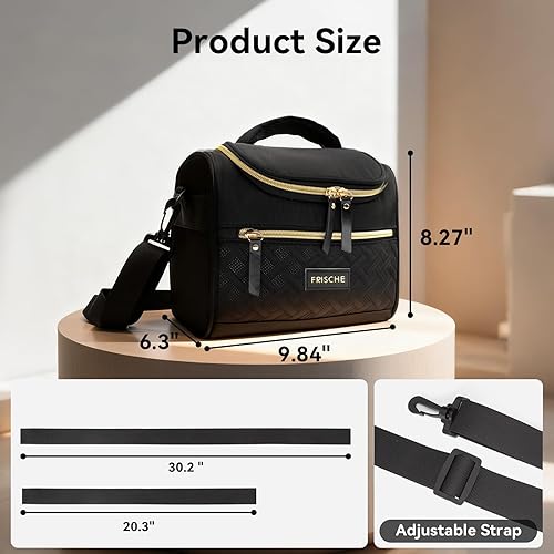 Miniatura 3 de Lonchera para mujer, reutilizable, aislada, con correa de hombro ajustable y bolsillo frontal, a prueba de fugas, térmicas, a prueba de fugas,