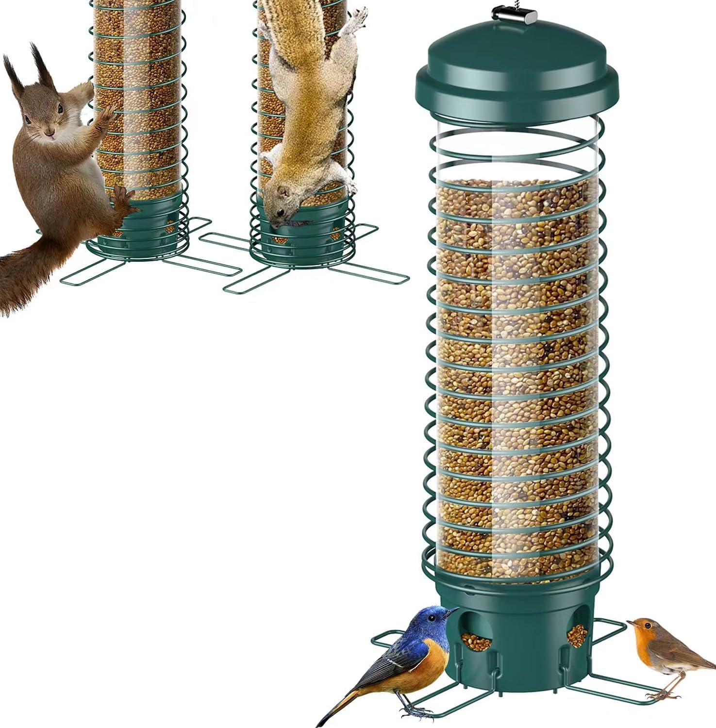 NALACAL Bird Feeder for Outside, Squirrel Proof Bird Feeders Hanging Metal Wild Bird Seed Feeders for Bluebird, Cardinal, Finch, Sparrow, Blue Jay, 4 Ports Chew-Proof for Outdoors