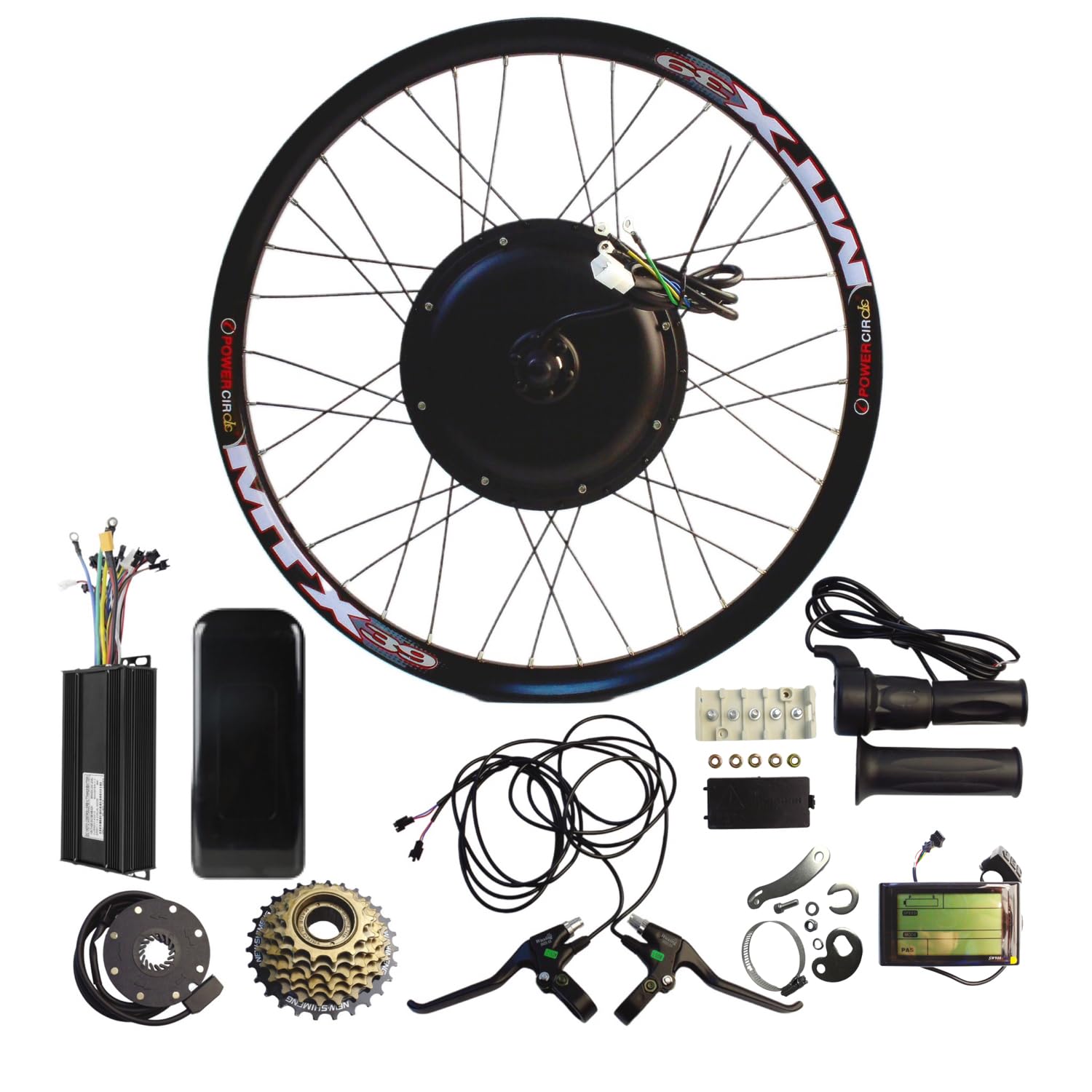 E-bike Conversion Kits, E-bike Rear Hub Kits 2000W48V Motor with 27.5''Wheel, SW900 Display, 45A Controller, PAS, Brake, 20X Half Twist Throttle, Controller Box