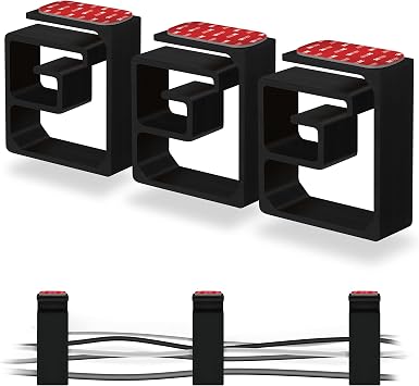 3pc VHB Cable Organizer Holder, for Heavy Cables, PC Cords & Wires with Strong Adhesive, Under Desk Mount Management System - Black XL
