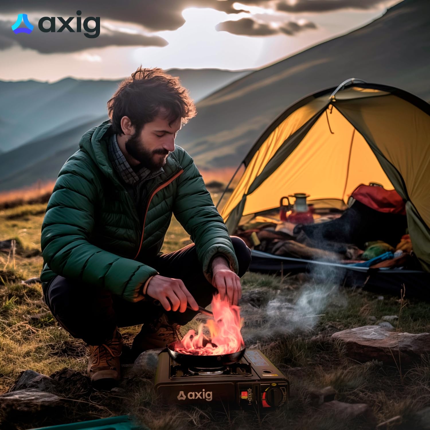 Camping Gas Portatil para Cocina Exterior - Hornillo de Acero Inoxidable 1 Fogon para Cartucho o Bombona de Gas Butano con Potencia de 2200W y Maletín de Transporte para Acampada, Senderismo…