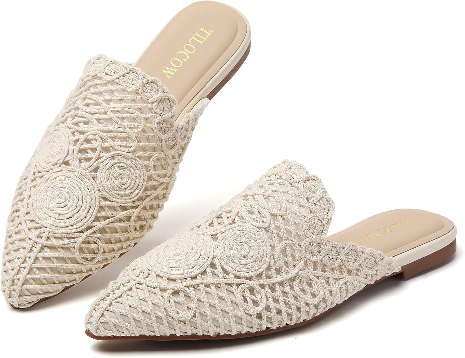 Tilocow Mules for Woman Comfortable Pointed Toe Backless Loafers Flat Mule Business Casual Shoes Slides Slip on