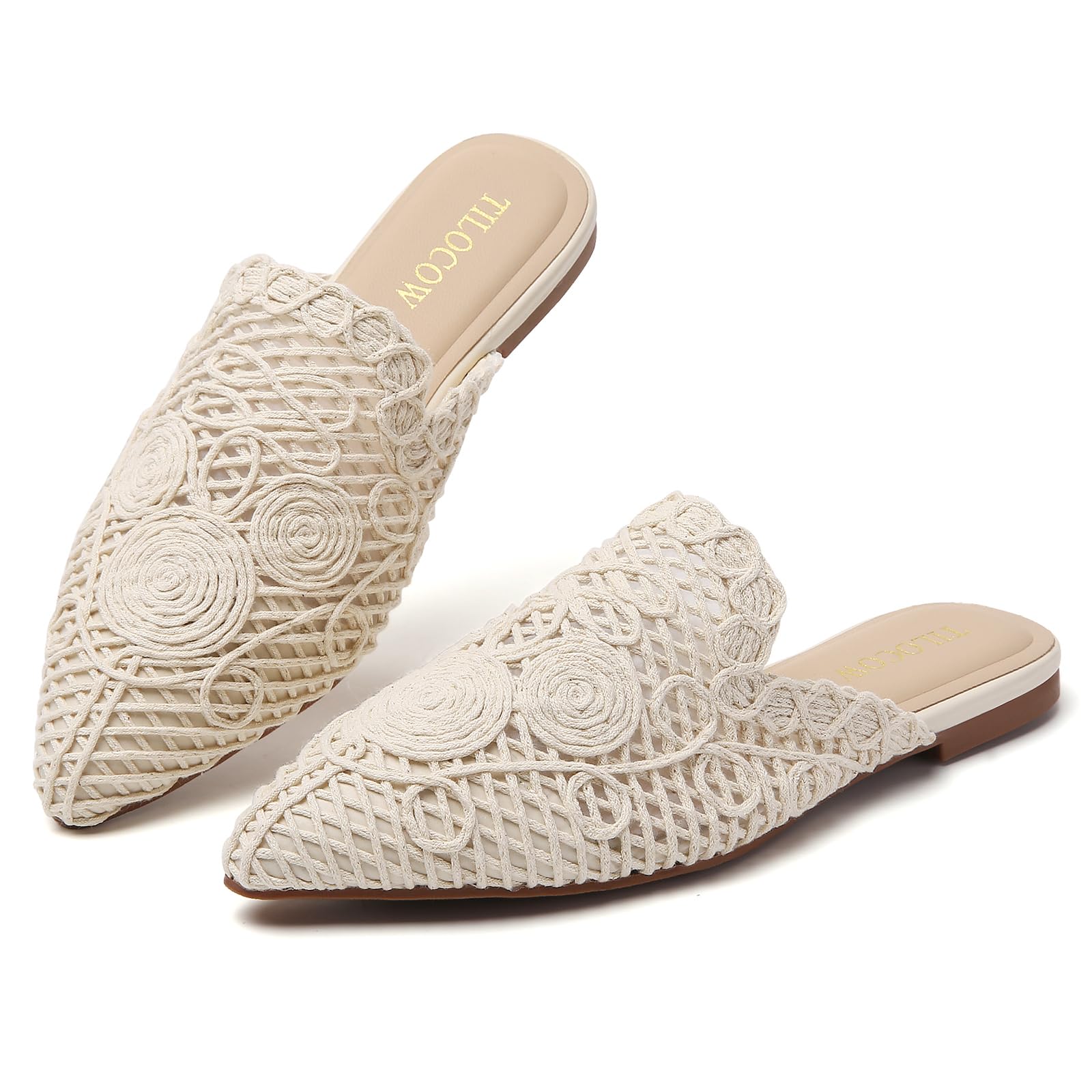 Tilocow Pointed Toe Mules for Women Slip On Backless Flats