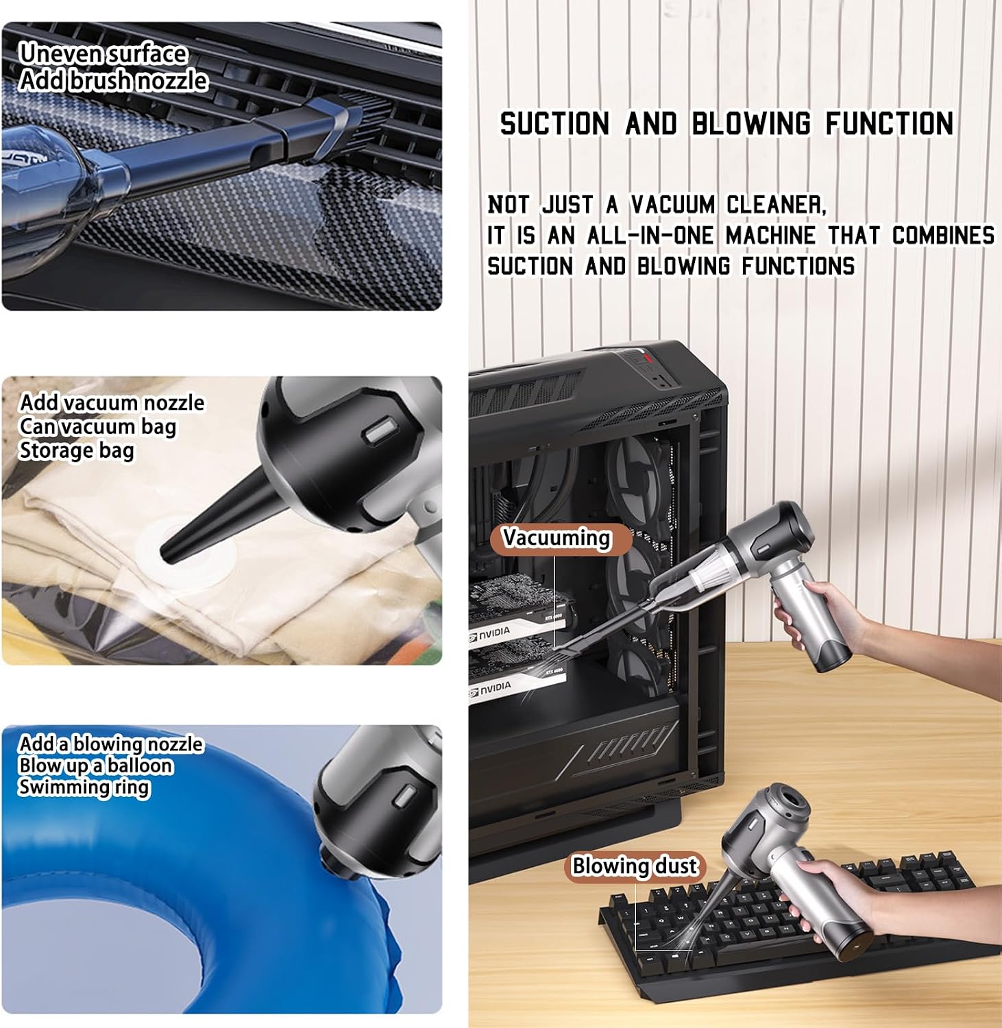 Car Vacuum Portable Cordless, 20000PA 120W 4 in 1 High Power Handheld Cordless Vacuum Cleaner & Air Duster,Air Blower,Multi-Nozzles,Brushless Motor 3-Speed Modes,for Car, Home, Pet,Office & Camping