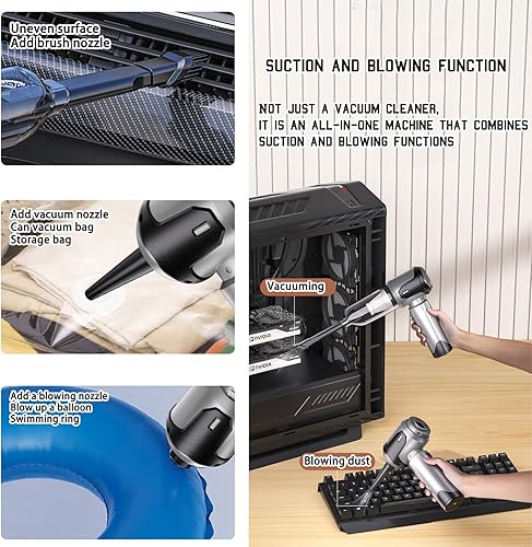 Miniatura 5 de Aspiradora portátil inalámbrica para automóvil, 20000 PA, 120 W, 4 en 1, aspiradora inalámbrica de mano de alta potencia y plumero de aire, soplador
