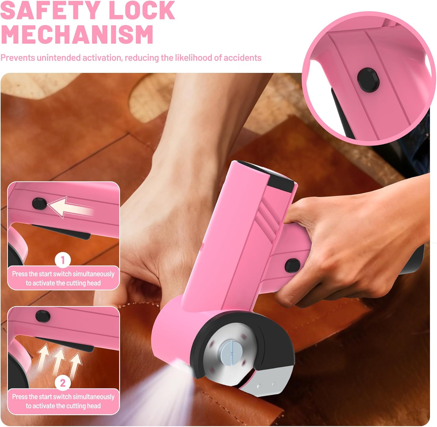 Cordless Electric Scissors,Rechargeable Cardboard Cutter with LED Light,4-Speed Power Rotary Cutter with 2 Blades,Type-C Long-Lasting Battery,for Box, Fabric, Leather Craft,Pink